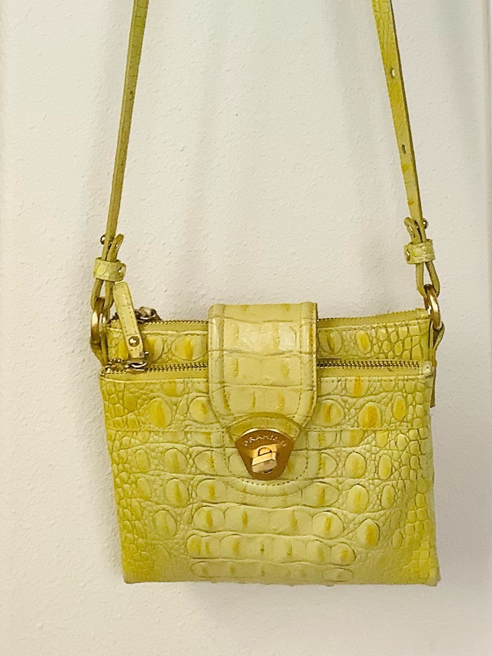 BRAHMIN Melbourne Mojito yellow croc embossed crossbody designer handbag